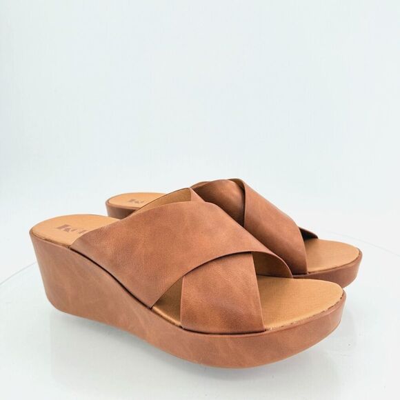 Korks Kork Ease Brown Vegan Madera Platform Chunky Slip On Wedge Slide 11M - Picture 1 of 13